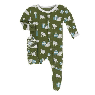 Print Bamboo Footie with Snaps - Moss Puppies and Presents Baby & Toddler Sleepwear