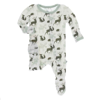 Print Bamboo Footie with Snaps - Natural Forest Animals Baby & Toddler Sleepwear