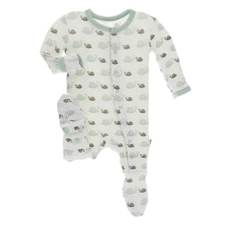 Print Bamboo Footie with Snaps - Natural Snails Baby & Toddler Sleepwear