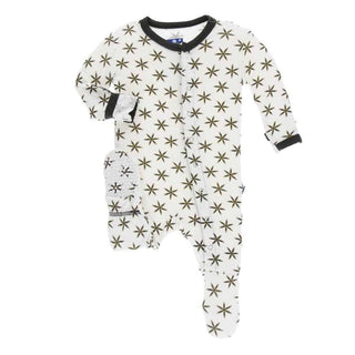 Print Bamboo Footie with Snaps - Natural Star Anise Baby & Toddler Sleepwear