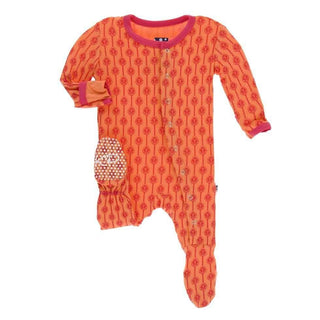 Print Bamboo Footie with Snaps - Nectarine Leaf Lattice Baby & Toddler Sleepwear