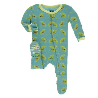 Print Bamboo Footie with Snaps - Neptune Ginkgo KicKee Pants