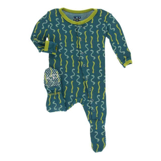 Print Bamboo Footie with Snaps - Oasis Worms Baby & Toddler Sleepwear