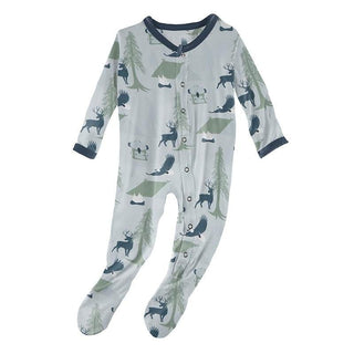 Print Bamboo Footie with Snaps - Pearl Blue Wilderness Guide Baby & Toddler Sleepwear