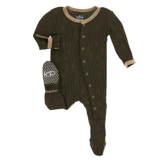 Print Bamboo Footie with Snaps - Petrified Wood Baby & Toddler Sleepwear