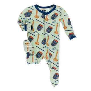 Print Bamboo Footie with Snaps - Pistachio Indian Instruments Baby & Toddler Sleepwear