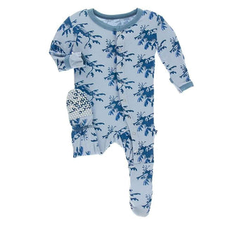 Print Bamboo Footie with Snaps - Pond Leafy Sea Dragon KicKee Pants