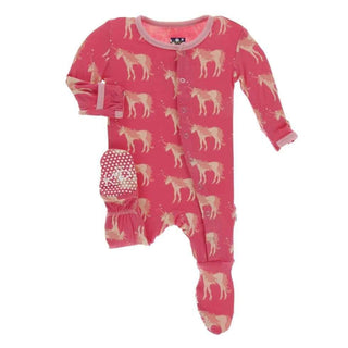 Print Bamboo Footie with Snaps - Red Ginger Unicorns Baby & Toddler Sleepwear