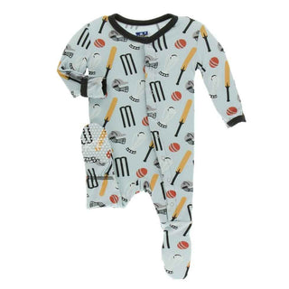 KicKee Pants Print Footie with Snaps - Spring Sky Cricket