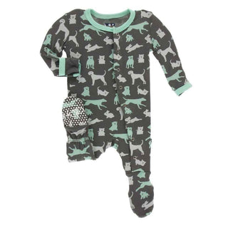 Print Bamboo Footie with Snaps - Stone Domestic Animals Baby & Toddler Sleepwear