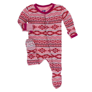 Print Bamboo Footie with Snaps - Strawberry Mayan Pattern Baby & Toddler Sleepwear