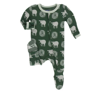 Print Bamboo Footie with Snaps - Topiary Tuscan Sheep Baby & Toddler Sleepwear