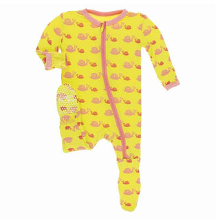 Print Bamboo Footie with Zipper - Banana Snails KicKee Pants