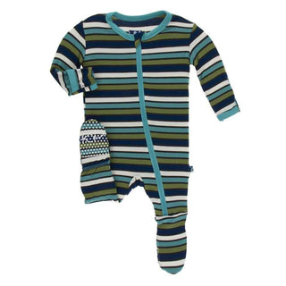 Print Bamboo Footie with Zipper - Botany Grasshopper Stripe Baby & Toddler Sleepwear