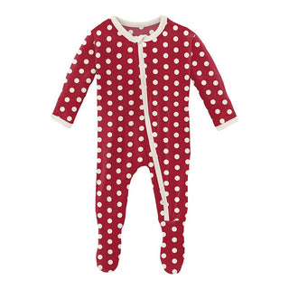 Print Bamboo Footie with Zipper - Candy Apple Polka Dots KicKee Pants