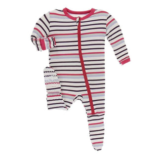 Print Bamboo Footie with Zipper - Chemistry Stripe KicKee Pants