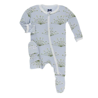 Print Bamboo Footie with Zipper - Dew Dill KicKee Pants