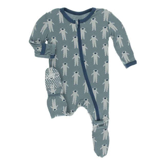 Print Bamboo Footie with Zipper - Dusty Sky Astronaut Baby & Toddler Sleepwear