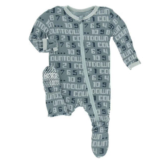 Print Bamboo Footie with Zipper - Dusty Sky Countdown Baby & Toddler Sleepwear