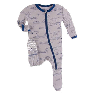 Print Bamboo Footie with Zipper - Feather Heroes in the Air Baby & Toddler Sleepwear