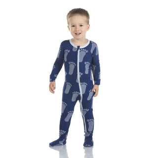 Print Bamboo Footie with Zipper - Flag Blue Bigfoot Baby & Toddler Sleepwear