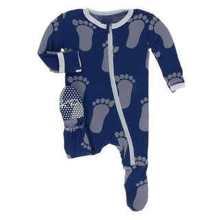 Print Bamboo Footie with Zipper - Flag Blue Bigfoot KicKee Pants