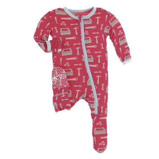 Print Bamboo Footie with Zipper - Flag Red Construction Baby & Toddler Sleepwear