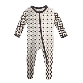 KicKee Pants Print Footie with Zipper - Midnight Box Lattice