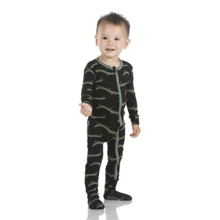 Print Bamboo Footie with Zipper - Midnight Electric Eels KicKee Pants