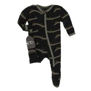 Print Bamboo Footie with Zipper - Midnight Electric Eels Baby & Toddler Sleepwear