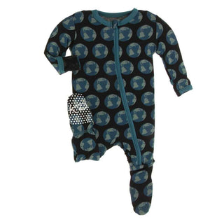 Print Bamboo Footie with Zipper - Midnight Environmental Protection Baby & Toddler Sleepwear