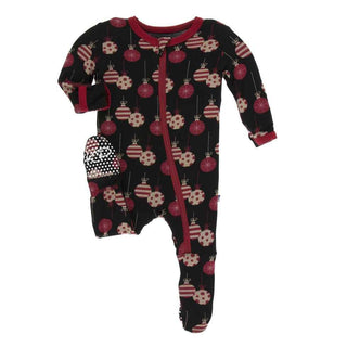 Print Bamboo Footie with Zipper - Midnight Ornaments KicKee Pants