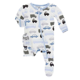 Print Bamboo Footie with Zipper - Natural Cars and Trucks Baby & Toddler Sleepwear