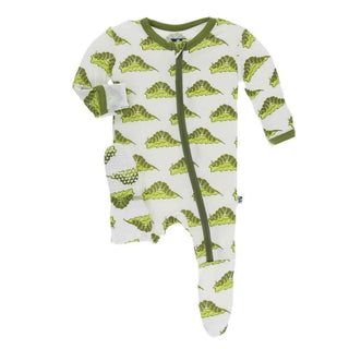 Print Bamboo Footie with Zipper - Natural Caterpillars KicKee Pants