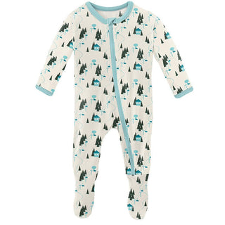 Print Bamboo Footie with Zipper - Natural Chairlift Baby & Toddler Sleepwear