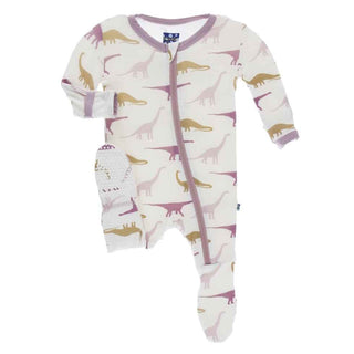 KicKee Pants Print Footie with Zipper - Natural Sauropods