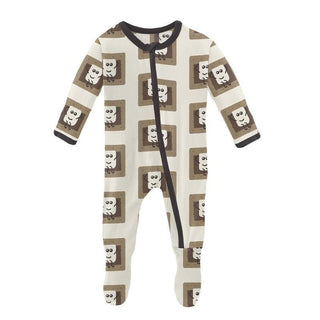 Print Bamboo Footie with Zipper - Natural S'mores KicKee Pants