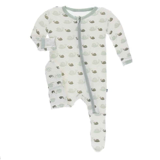 Print Bamboo Footie with Zipper - Natural Snails KicKee Pants