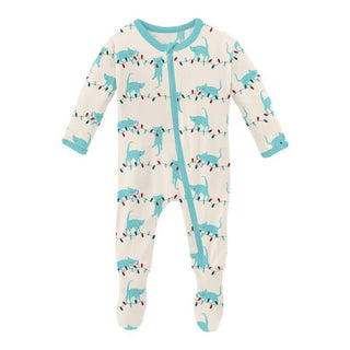 Print Bamboo Footie with Zipper - Natural Tangled Kittens (WCA22) KicKee Pants