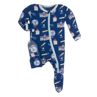 Print Bamboo Footie with Zipper - Navy Education Baby & Toddler Sleepwear