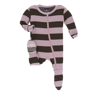 Print Bamboo Footie with Zipper - Paleontology Flora Stripe Baby & Toddler Sleepwear