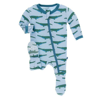 Print Footie with Zipper - Pond Crocodile KicKee Pants