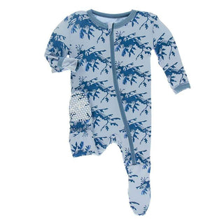 Print Bamboo Footie with Zipper - Pond Leafy Sea Dragon KicKee Pants