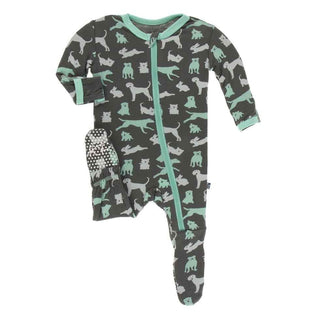 Print Bamboo Footie with Zipper - Stone Domestic Animals Baby & Toddler Sleepwear