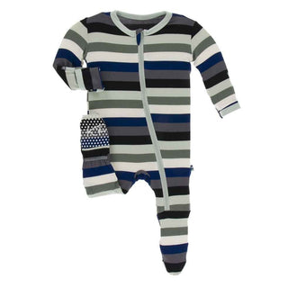 Print Bamboo Footie with Zipper - Zoology Stripe Baby & Toddler Sleepwear