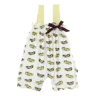 Print Bamboo Gathered Romper with Bow - Natural Olive Branch Baby One-Pieces