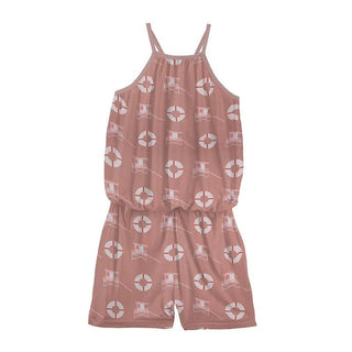 Print Bamboo Keyhole Romper - Antique Pink Lifeguard KicKee Pants