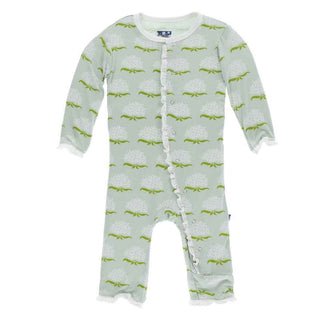 KicKee Pants Print Layette Classic Ruffle Coverall with Snaps - Aloe Ixora