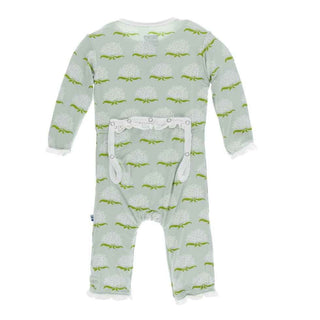 KicKee Pants Print Layette Classic Ruffle Coverall with Snaps - Aloe Ixora