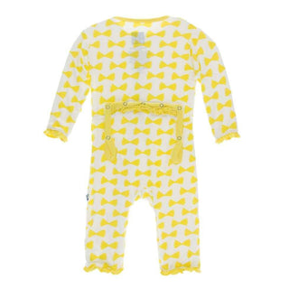 Print Bamboo Layette Classic Ruffle Coverall with Snaps - Natural Farfalle Baby & Toddler Sleepwear